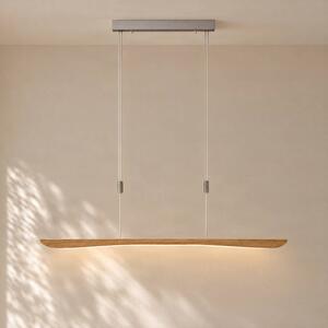 Quitani Závěsné svítidlo LED Hiba, přírodní dub, délka 118 cm, stmívatelný, Světlé dřevo, Obývací pokoj / jídelna, Dřevo, Moderní