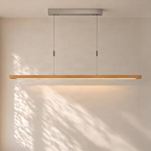 Quitani LED závěsné světlo Nora, dub přírodní, délka 158 cm, stmívatelný, Světlé dřevo, Obývací pokoj / jídelna, Dřevo, Moderní