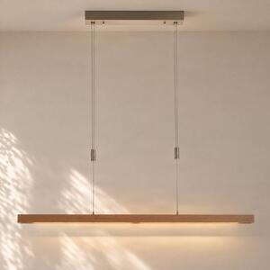 Quitani LED závěsné světlo Nora, dub přírodní, délka 118 cm, stmívatelný, Světlé dřevo, Obývací pokoj / jídelna, Dřevo, Moderní
