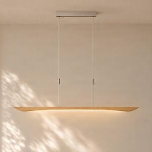 Quitani Závěsné svítidlo LED Hiba, přírodní dub, délka 148 cm, stmívatelný, Světlé dřevo, Obývací pokoj / jídelna, Dřevo, Moderní