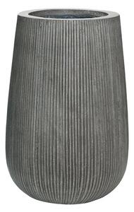 Pottery Pots Venkovní květináč kulatý Patt high S, Light Grey (barva světle šedá, svislé pruhy), kolekce Ridged, materiál Ficonstone, průměr 29 cm x v 43 cm, objem cca 24 l