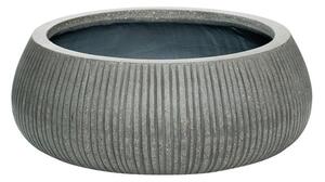 Pottery Pots Venkovní květináč kulatý Eileen XL, Dark Grey (barva tmavě šedá, svislé pruhy), kolekce Ridged, materiál Ficonstone, průměr 36 cm x v 14 cm, objem cca 12 l