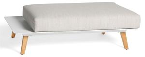 Diphano Hliníková podnožka s odkládací plochou Link, Diphano, 120x92x23 cm, rám hliník barva bílá (white), nohy teak, polstrování venkovní tkanina barva šedobéžová (twisted linen)