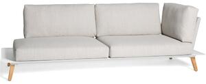 Diphano Hliníkový pravostranný rohový modulový díl s menší odkládací plochou Link, Diphano, 240x92x79,5 cm, rám hliník barva bílá (white), nohy teak, polstrování venkovní tkanina barva šedobéžová (twisted lin