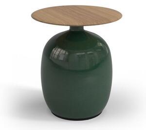 Gloster Keramický odkládací stolek Blow, Gloster, kulatý 42x46,5 cm, glazovaná keramika barva Emerald, deska teak