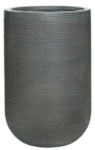 Pottery Pots Venkovní květináč kulatý Cody high M, Dark Grey (barva tmavě šedá, vodorovné pruhy), kolekce Ridged, materiál Ficonstone, průměr 35 cm x v 55 cm, objem cca 49 l