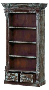 Knihovna z teakového dřeva, tyrkysová patina, 86x39x164cm