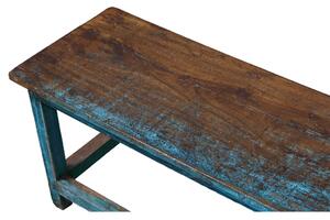 Lavice z teakového dřeva, tyrkysová patina, 152x36x44cm (8G)