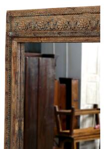 Zrcadlo v rámu z teakového dřeva, ruční řezby, 90x9x175cm