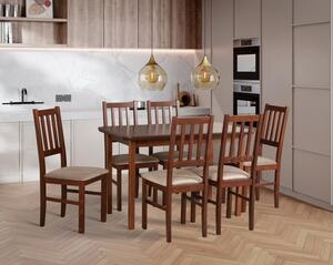 Drewmix jídelní sestava DX 6 + odstín lamina (deska stolu) bílá, odstín dřeva (židle + nohy stolu) ořech, potahový materiál látka