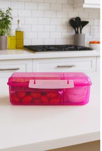 Sistema Dělený svačinový box Lunch Bento s nádobou na jogurt a 2 tácky 1,65 l, růžová