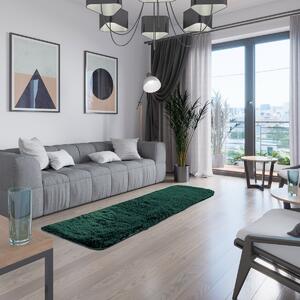 Ozdobný koberec Protiskluzový se středně dlouhým vlasem Měkký Obdélníkový do obývacího pokoje a jídelny Lahvově zelený GLAMOUR-50x160 cm