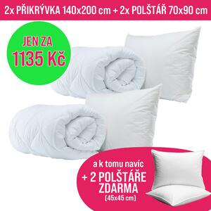 Celoroční souprava 2x přikrývka a 2x polštář 140x200 cm + ZDARMA 2x polštář 45x45 cm 2x Přikrývka a 2x polštář antialergická Homa 140x200 cm celoroční - 2 x polštář 2 x přikrývka - Bílá