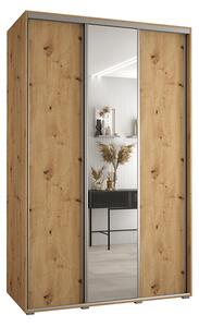 Šatní skříň s posuvnými dveřmi a zrcadlem DAVOS 150cm | DUB Artisan / stříbrné pojezdy