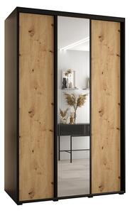 Šatní skříň s posuvnými dveřmi a zrcadlem DAVOS 150cm | Černá / DUB Artisan / černé pojezd