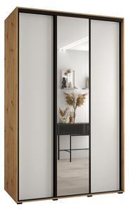 Šatní skříň s posuvnými dveřmi a zrcadlem DAVOS 150cm | DUB Artisan / bílá / černé pojezdy