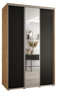Šatní skříň s posuvnými dveřmi a zrcadlem DAVOS 150cm | DUB Artisan / černá / stříbrné