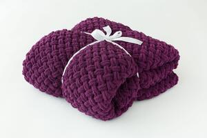 Deka Knittingly tmavě fialová Ručně pletená deka 130/170