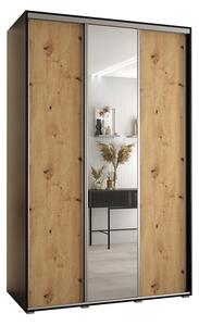 Šatní skříň s posuvnými dveřmi a zrcadlem DAVOS 150cm | Černá / DUB Artisan / stříbrné