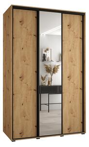 Šatní skříň s posuvnými dveřmi a zrcadlem DAVOS 150cm | DUB Artisan / černé pojezdy