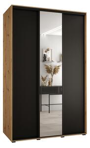 Šatní skříň s posuvnými dveřmi a zrcadlem DAVOS 150cm |DUB Artisan / černá / černé pojezdy