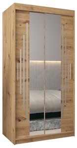 Šatní skříň s posuvnými dveřmi a dvoudílným zrcadlem YORK1 - 100x200cm -Dub Artisan-