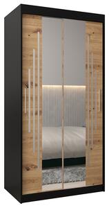 Šatní skříň s posuvnými dveřmi a dvoudílným zrcadlem YORK1 - 100x200cm -Černá-Dub Artisan-