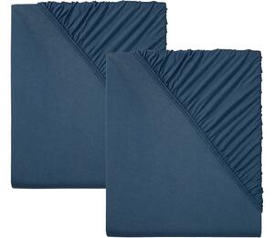 LIVARNO home Sada žerzejových napínacích prostěradel, 90-100 x 200 cm, 2dílná, tmavě modrá (800006717)