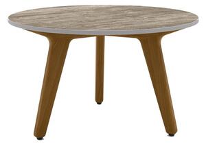 Manutti Nízký stolek Torsa, Manutti, kulatý prům. 60x35 cm, teakový rám, deska keramika 12 mm, dekor fossil