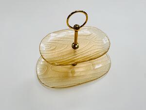 LUNOR skleněný etažér 29 x 18 cm, výška 25 cm dekorováno metalickou barvou v odstínu champagne
