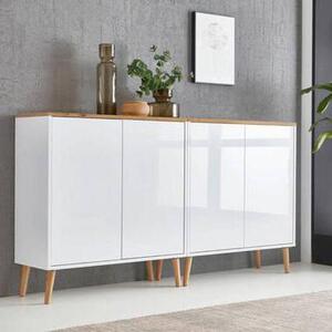 ŠIROKÁ KOMODA, bílá, dub artisan, vysoce lesklá bílá, 158/86/33 cm MID.YOU - Komody na nožičkách, Online Only