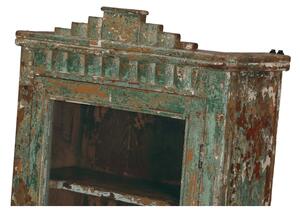Prosklená skříňka z teakového dřeva, zelená patina, 46x20x107cm