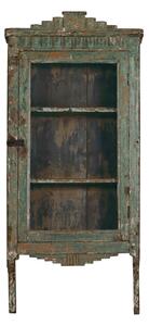 Prosklená skříňka z teakového dřeva, zelená patina, 46x20x107cm