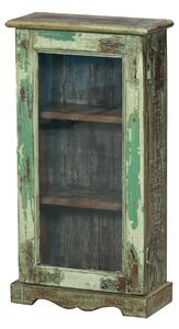 Prosklená skříňka z teakového dřeva, zelená patina, 39x18x75cm