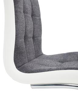 Jídelní židle čalouněná tmavě šedá látka v kombinaci ekokůže bílá podnož chrom TK3170