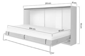 Sklápěcí postel horizontální 90x200 Basic s volitelnou skříní - bílý lesk