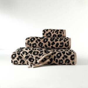 Froté sada koupelnového textilu se žakárovým motivem leopardí srsti 450 g/m2 béžová/černá 30x50 cm