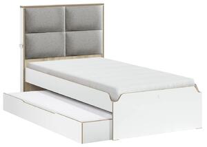 Studentská postel 100x200cm s čalouněným čelem a přistýlkou Dylan - bílá/dub světlý