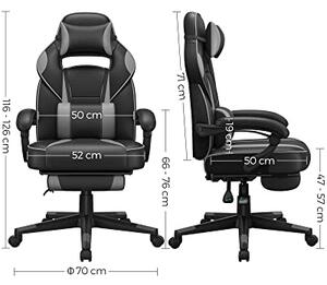 Songmics Herní židle s podnožkou, ergonomická, nosnost 150 kg, černo-šedá