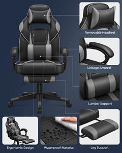Songmics Herní židle s podnožkou, ergonomická, nosnost 150 kg, černo-šedá