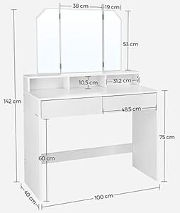 Vasagle Toaletní kosmetický stolek se zásuvkami a zrcadlem, bílý RDT115W01