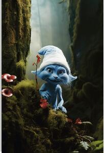 Obraz modrá kočka s bílou čepicí v lese