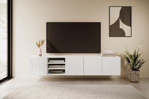 Závěsný TV stolek Asha 200 cm s výklenkem - bílý mat