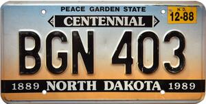 Americká SPZ North Dakota Centennial