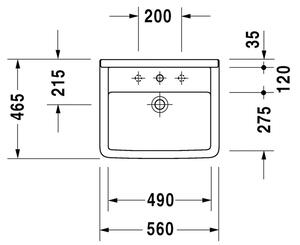 Duravit Starck 3 - Vestavěné umyvadlo, 1 otvor pro armaturu propíchnutý a další dva možné, 56 x 46 cm, bílé 0302560000