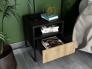 Moderní noční stolek Lanzzi - černý/dub Hnědo-černá