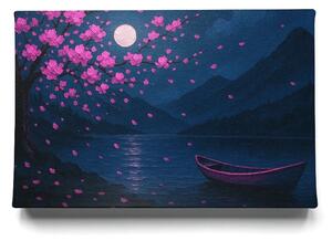 KRAFTHOUSE.EU Moonlit Sakura Lake – obraz na plátno Premium Canvas | 100% bavlna | Různé rozměry Velikost: 40 x 30 cm