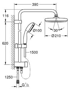 Grohe Tempesta System 210 - Nástěnný Flex sprchový systém s přepínačem, chrom 26381001