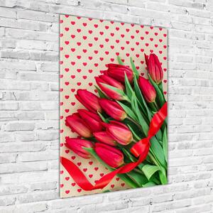 Vertikální Fotoobraz na skle Červené tulipány osv-104956051