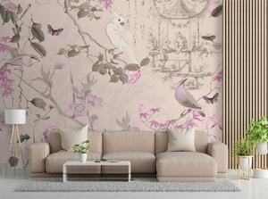 Fototapeta Ptáci a růžové květy - Andrea Haase Materiál: Vliesová, Rozměry: 200 x 140 cm